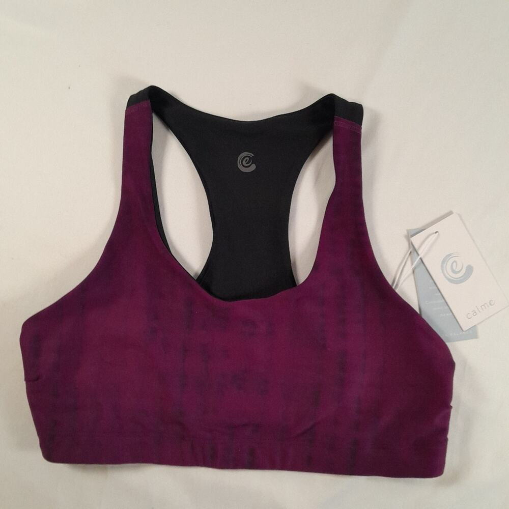 Calme Sports Bra Purple Black Endurance Reversible Women L NWT JohnnyWas Boho‎